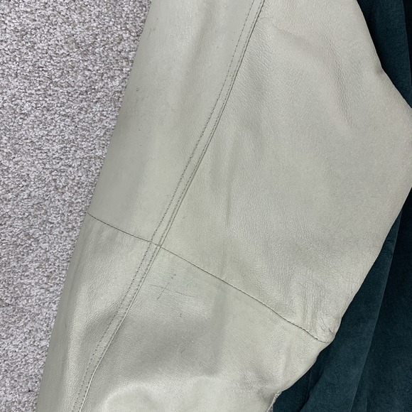 Original Rugged New Zealand Outback Varsity Jacket XL Leather VTG Green *Stains* - Picture 7 of 7